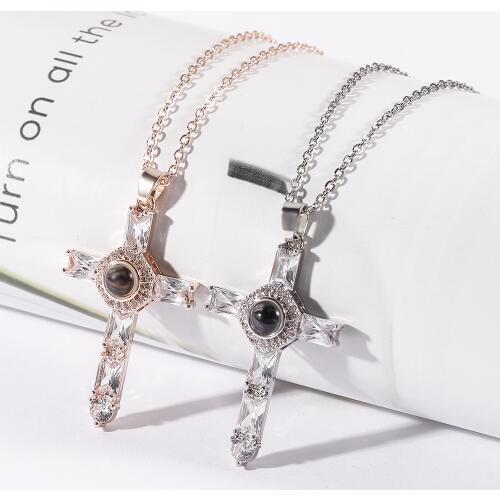 Cross 100 Language Projection Necklaces Christian church colden priest crucifix Orthodox Pendants Necklace Valentines Charm Gift