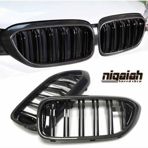 Carbon Fiber ABS Black Grill Grille for BMW 5 Series G30 G38 2018 M5 F90 2-Line Style Front Bumper Kidney Grill 1:1 Replacement