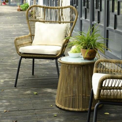 Zq Rattan Chair Nordic Balcony Leisure Small Table and Chair Combination Leisure Chair Tea Table