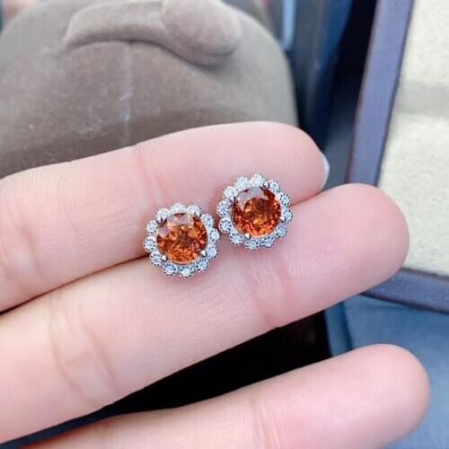 Wedding Earring 100% Natural Real vivid orangeGarnet earring 925 sterling silver earrings