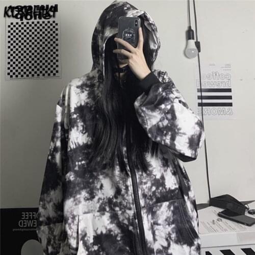 KOSAHIKI Harajuku Women Zipper Hoodies Women Streetwear Tie Dye Coats Casual Loose Hooded Sweatshirt Thin Girsl Summer Jackets