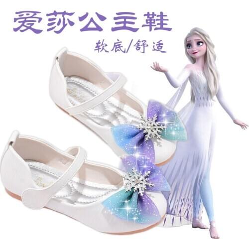 Disney girls princess shoes spring and autumn new elsa crystal shoes soft bottom bow frozen childrens baby casual shoes