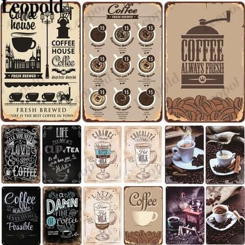 Vintage Coffee Series Metal Poster Letter Plaque Shabby Chic Metal Tin Plate Coffee Shop Bar Club Home Decoration 20X30Cm