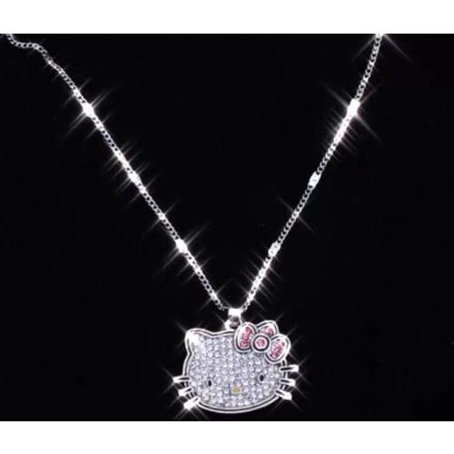Y2k Fashion Hello Alloy Silver Kittyed Cat Necklace With Chain Crystals Female Charms Rhinestone Goth Pendant Valentine Day Gift