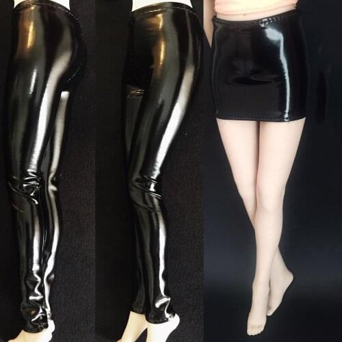In Stock 1/6 Scale Sexy Female Figure Accessory Bright Leather Stretch Skirt Stretch Pants Black Model for 12'' Body
