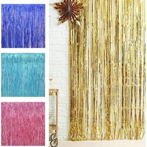 1*2M Wedding Decoration Background Layout Blue Golden Red Rain Silk Curtain 1St Birthday Happy Birthday Easter Party Supplies