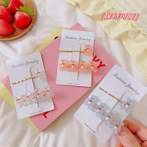 1Set Korean Style Candy-colored Bear Shape Acrylic Hair Clips Cute Cartoon Animal Hairpin Women Girls Headwear Hair Acccessories