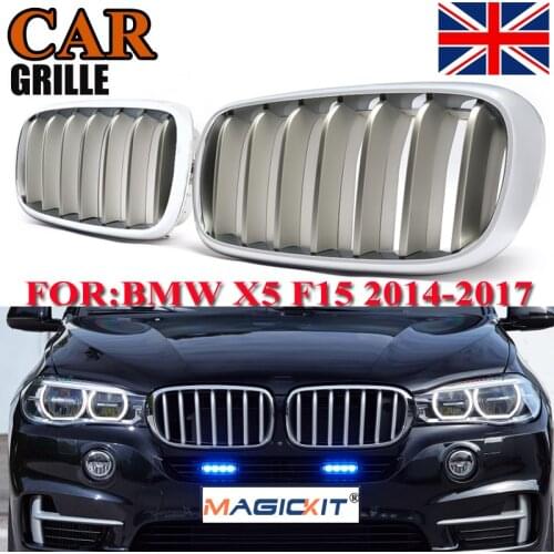 MagicKit 1 Pair Silver Chrome Kidney Hood Car Front Grill for BMW Xdrive Vehicle Front Bumper Grille F15 F85 X5 F16 F86 X614-17