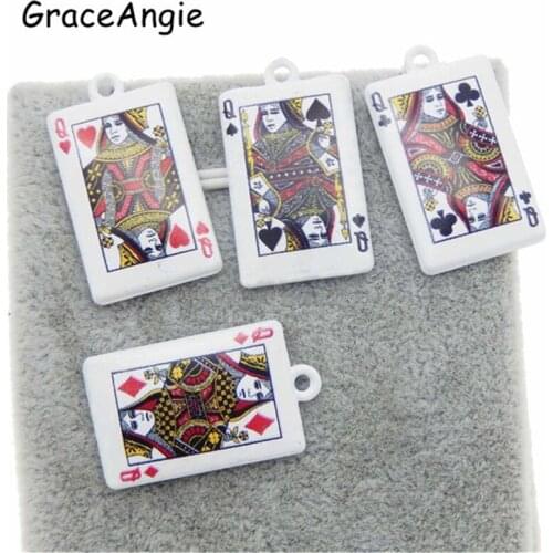 10PCS King Queen Poker Card Pendant Milky White Plated Zinc Alloy Little Charm DIY Unique Charms King Queen Poker DIY