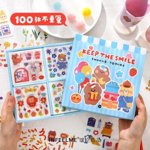 100sheets Cute Diary Sticker Set Korea Stationery Kawaii Decoration Boxed Stickers Scrapbooking Notebook School Supplies