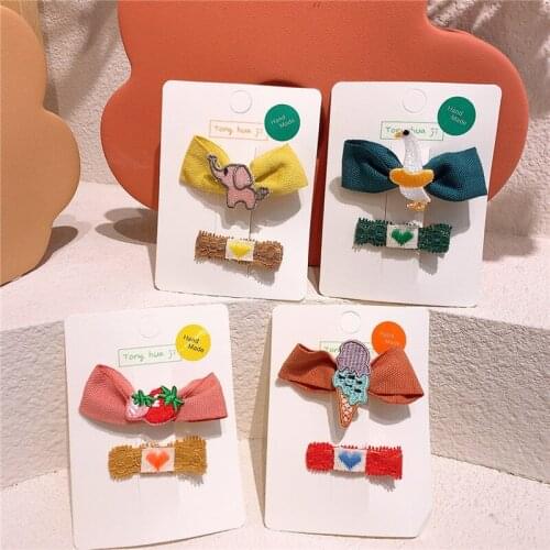 2 Pcs Fashion Childrens Embroidery Cartoon Fruit Bow Duckbill Clip Sweet Girl Princess Cute Love Lace Hairpins Hair Accessories