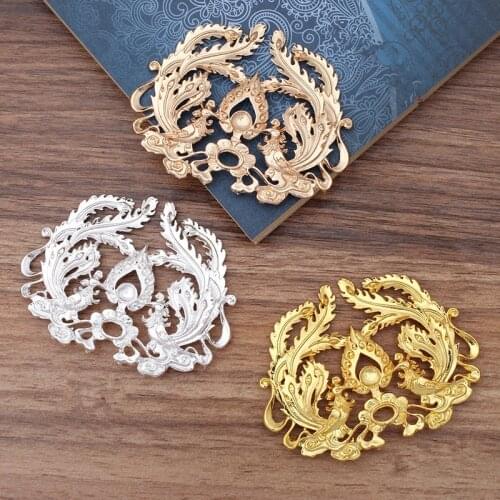 2 pcs/lot 78*61mm Metal Zinc Alloy Gold Silver color Phoenix Pendant Connectors DIY Accessories For Jewelry Making