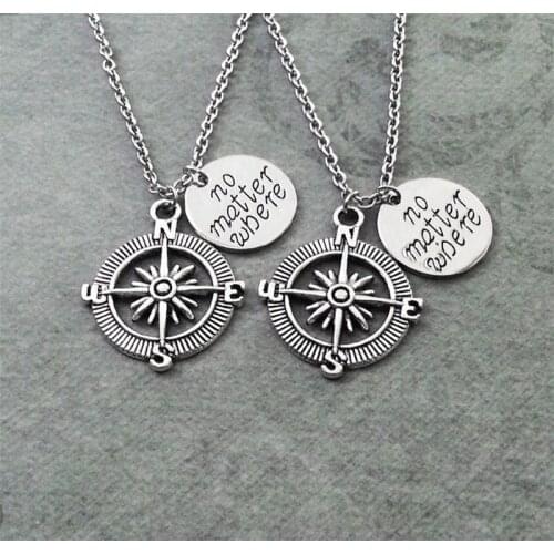 2pcs Ompass Necklace Best Friend Necklaces No Matter Where Best Friend Necklace Long Distance Relationship Gift Girlfriend