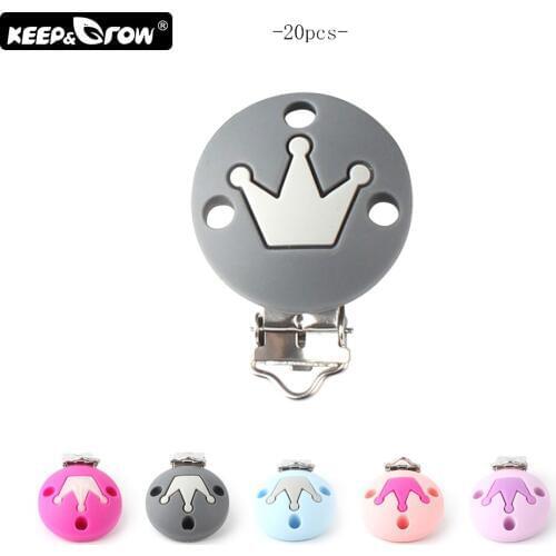 Keep&Grow 20Pcs Silicone Pacifier Clips Crown Holder Nipple Clasps Baby Teething Beads Silicone Teether DIY Necklace Accessories
