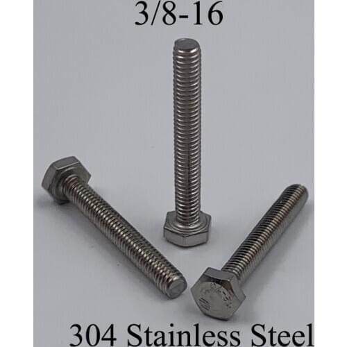 3/8-16*1/2 5/8 3/4 7/8 1 1-1/4 Inch Length 304 Stainless Steel US UNC Coarse Thread Screw External Hex Cap Head Hexagonal Bolt