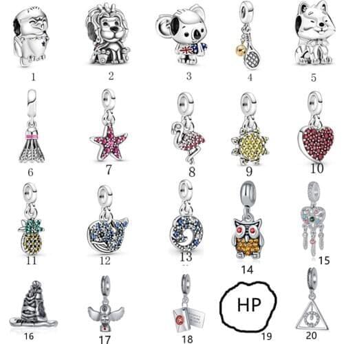 5PCS Fit Original Bracelet Femme DIY Badminton Crystal Heart Star Animal Koala Lion Magic Hat Beads Charm For Women Men Pulseira