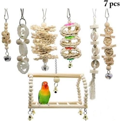 7Pcs/Set Bird Toy For Parrot Parrot Rope Hanging Braided Budgie Chew Rope Bird Cage Assorted Bird Cage Toy Parrot Bird Supplies