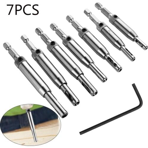 7x Self Centering Door Cabinet Hinge Wood Drill Bits Set Hole Puncher 5/64"-1/4'' Reparing Tool Kit Car RV Camper Outdoor Goods