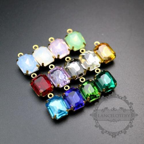 8x10mm opal green,opal white,green,blue rectangle faceted crystal glass in raw brass vintage DIY pendant charm supplies 1800248