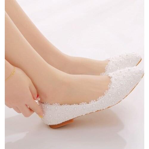 Large size white lace flat shoes shallow mouth single shoes women comfortable pregnant women flat casual shoes women