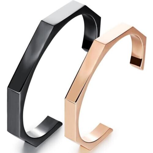 Stainless Steel Rose Gold Black Open Cuff Bangle Jewelry Men Punk Rock Simplicity Bangles Jewelry Gift For Him