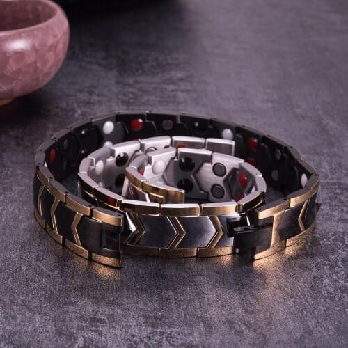 Black Magnetic Bracelet Benefits Arrow Gold Color Chain Link 15mm Steel Magnetic Bracelet Germanium Healing Energy Bracelet Male