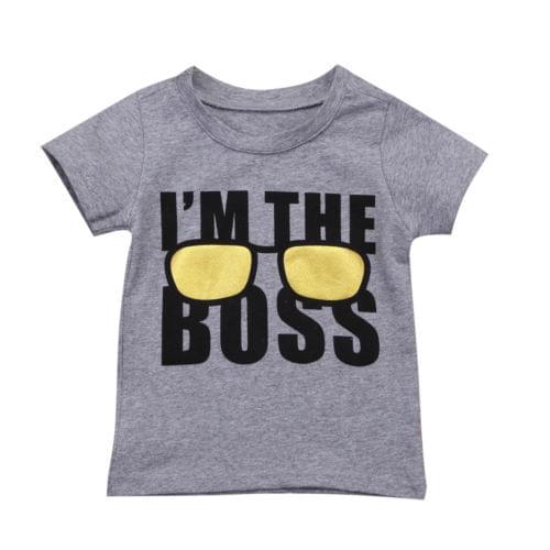 Summer Children Kids Boy Boss Printed Cotton Short Sleeve Tops O Neck T Shirt Tee