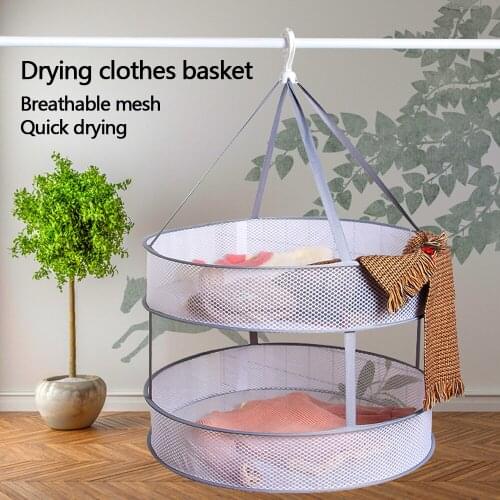 Home Single and double-Layer Clothes Drying Net Collapsible Windproof Clothes Basket Polyester Breathable Dry Socks Drying Rack