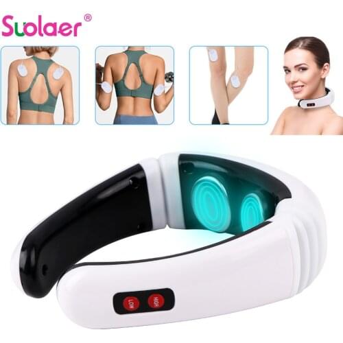 6 Modes Electric Neck Massager Pulse Back Power Control Far Infrared Heating Pain Relief Tool Cervical Massager Health Care