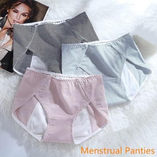Menstrual Panties Women stripe Period Proof Briefs Cotton Leak Proof Incontinence Underwear Ladies Physiological Period Pants