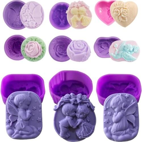 15 Shapes Love Heart Angel Silicone Soap Craft Making 3D Flower Chocolate Fondant Aroma Candle Resin Clay Cake Decorating Baking