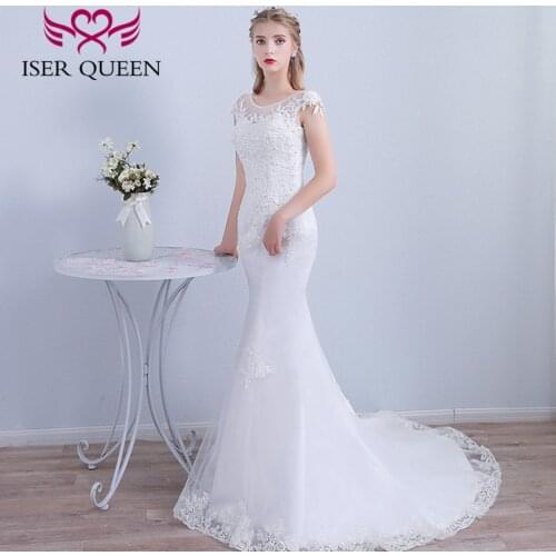 Sheer neck Short Sleeves Hollow Back Mermaid Wedding Dresses Pure White Ivory Color New Wedding Gown Bride Dress WD8015