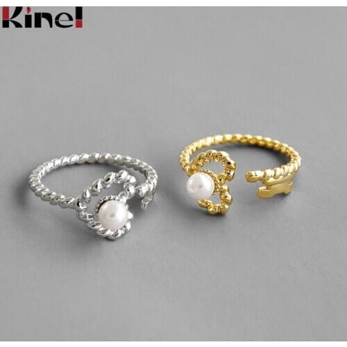 Kinel 100% Genuine 925 Sterling Silver Rings for Women Korean Jewelry Simple INS Minimalist Twist Finger Pearl Ring Fine Gifts