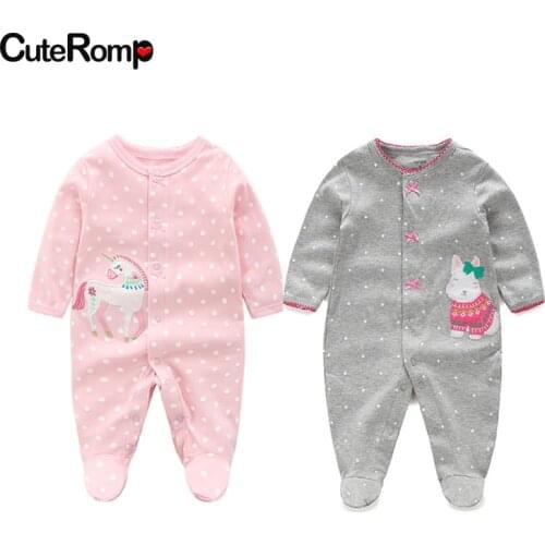 0-12 Months Lace Newborn Baby Girl Footies Unicorn One Piece For Baby Menina 100% Cotton Infant Girl Clothing Kids Clothes Roupa