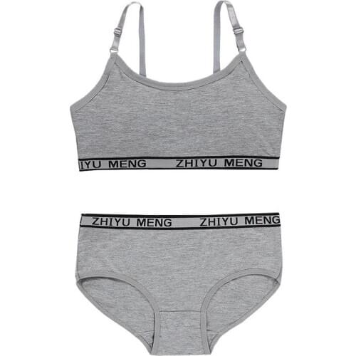 Girls Bra Set Adjustable No Steel Ring Sling Thin Belt Pure Cotton Student Underwear Underwear Set 8-16