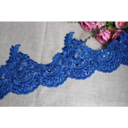 1Yards red/blue/pink Wedding Dress Sequins Lace Applique Guipure beaded Lace Trim Accessories 14.5cm SC040