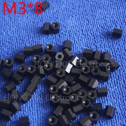 M3*8 black 1 pcs Nylon 8mm Hex Female-Female Standoff Spacer Threaded Hexagonal Spacer Plastic Standoff Spacer high-quality