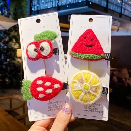 Chidren Cute Nylon Watermenlon Strawberry Orange Apple Ornament Hair Clips Girls Lovely Barrettes Hairpins Kids Hair Accessories