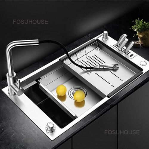 Kitchen Hand-made Sink Set Meal Thickened 304 Stainless Steel Large Single Slot Side Style Son And Mother Vegetable