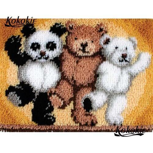 Three bears latch hook rug kits canvas printing vloerklee foamiran for needlework crochet needle for carpet embroidery diy tapij