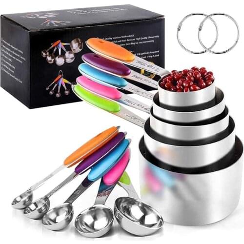 10Pcs Measuring Cups Premium Stackable Kitchen Measuring Spoon Set Stainless Steel Measuring Cups Spoons Set Baking Accessories