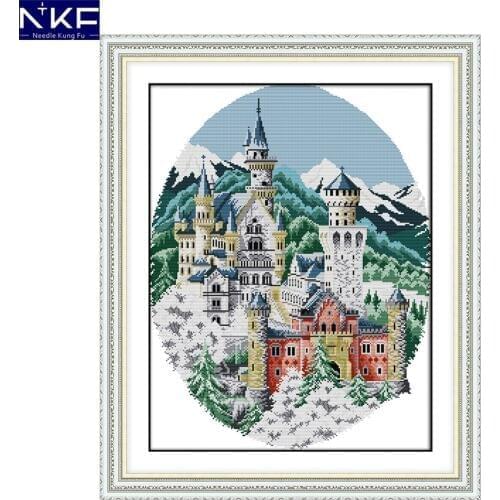 NKF Winter Castle Stamped Cross Stitch Kit 11CT 14CT DIY Needlework Embroidery Chinese Cross Stitch Sets for Home Decor