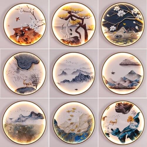 Wiring Free Charging New Chinese Wall Lamp Corridor Tea Room Living Room Porch Background Wall Decorative Mural Lamps