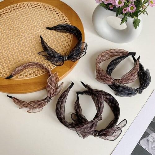 Mesh Houndstooth Bowknot Headbands Fashion Hair Accessories Women Czech Diamonds Thin Edge Washing Hairbands Cute Hair Hoop New