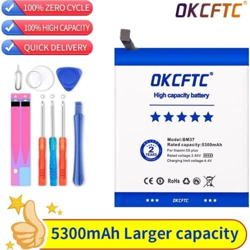 Original Phone Battery BM37 For Xiaomi 5S Plus Mi5S Plus High Quality 5300mAh Phone Replacement Batteries