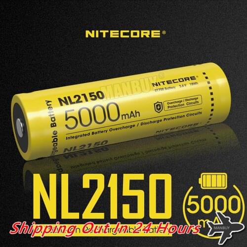 NITECORE NL2150 21700 Rechargeable Battery 5000mAh 8A 3.6V 18Wh Protected Lithium Ion (Li-ion) ButtonTop1 For outdoor Flashlight