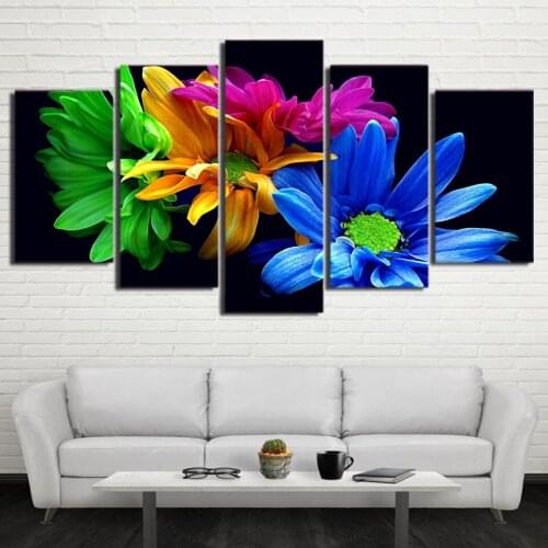 Posters Print Wall For Living Room HD Home Decor 5 Pieces/Pcs Color Flower Painting Art Canvas Framework Modular