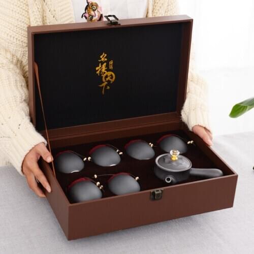 Portable Ceramic Tea Set Chinese Kung Fu Tea Set Tea Ceremony Retro One Pot Six Cup Tea Set Business Gift Gift Box Packaging