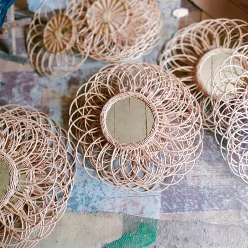 Rattan Innovative Art Decoration Round Makeup Mirror Dressing Bathroom Mirrors GXMA