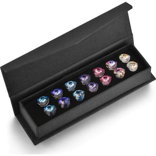 7Pairs/Set Heart Crystals From Swarovski Stud Earrings 7 Colors Weekly Jewelry For Women Girls Silver Color Romantic Piercing